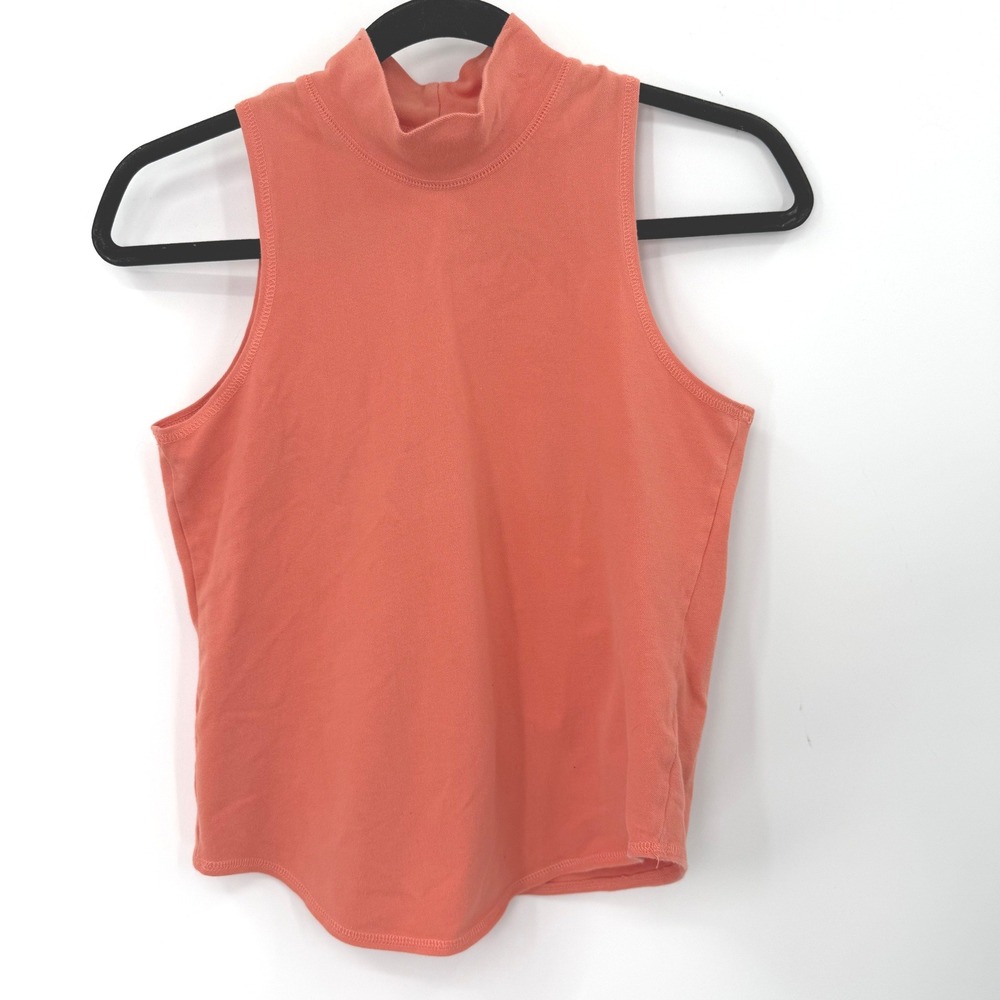 ISDA & CO Tank Top Women S Mock Neck Sleeveless Coral Cotton Spandex